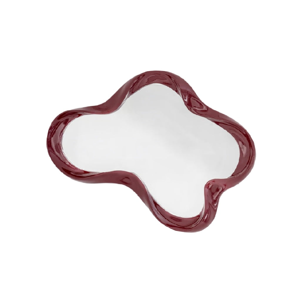 Abstract Red Decorative Mirror with Curved Edges